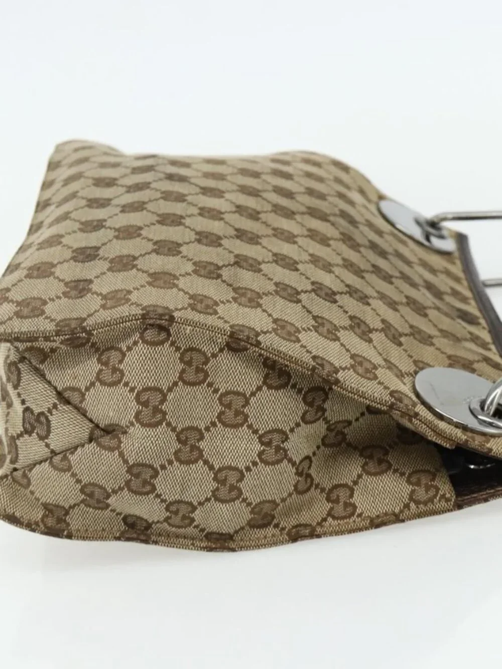 GUCCI GG Canvas Shoulder Bag Beige Brown Silver 120841 Auth am11410